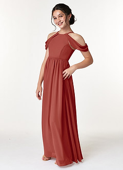 Azazie Seneca Junior Terracotta A-Line Off the Shoulder Chiffon Dress image4