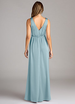 Azazie Tanicia Bridesmaid Dresses Moody Blue A-Line Pleated Stretch Satin Dress image2