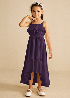 Azazie Karmen Flower Girl Dresses Plum A-Line Ruched Chiffon Dress image4