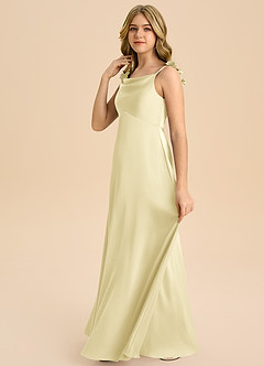 Azazie Gumdrop Junior Lemon Sorbet Empire Pleated Stretch Satin Dress image5