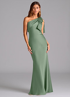 Azazie Yuanna Bridesmaid Dresses Matcha Mermaid One Shoulder Stretch Satin Dress image1