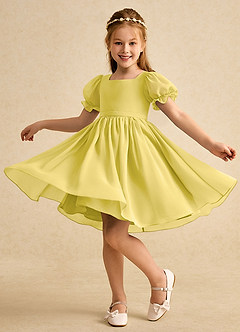 Azazie Jolie Flower Girl Dresses Canary A-Line with Sleeves Chiffon Dress image3