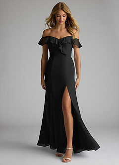 Azazie Sophie Jurken voor bruidsmeisjes Converteerbaar Jurk van Chiffon met A-Lijn Off the Shoulder Zwart image1