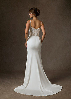 Azazie Alyce Wedding Dresses Diamond White Champagne Mermaid Off the Shoulder Crepe Back Satin Dress image2