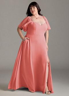 Azazie Chloe Bridesmaid Dresses Coral A-Line Sweetheart Neckline Chiffon Dress image10