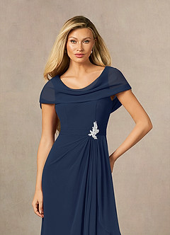 Azazie Mary Mother of the Bride Dresses Dark Navy A-Line Side Slit Chiffon Dress image5
