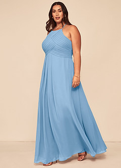 Azazie Ginger Brautjungfernkleider Eine Linie Halter Gefaltet Chiffon Kleid Puderblau image9