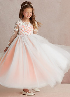 Azazie Elodie Flower Girl Dresses Ivory Sunset Ball-Gown Lace Dress image2