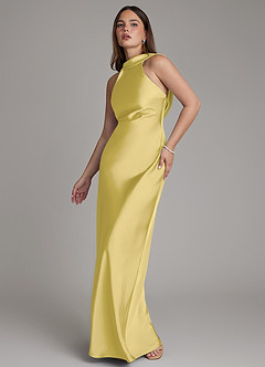 Azazie Dimitra Robes de demoiselle d'honneur Robe Trapèze en Satin extensible Plissé Canari image4