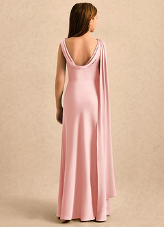 Azazie Sanah Girls Formal Robe Demoiselle D'honneur Fillette Robe Trapèze en Satin extensible Plissée Rose Poudré image2