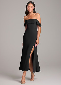 Azazie Saige Vestidos de damas de honor Vestido de Negro de Gasa de Corte Recto Convertible con Vestidos sin tirantes image3