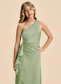 Azazie Kayden Junior Dusty Sage Sheath Ruched Stretch Satin Dress image7