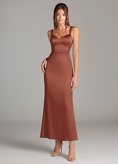 Azazie Denice Brautjungfernkleider Etui Plissee Stretch-Satin Kleid Rotbraun image3