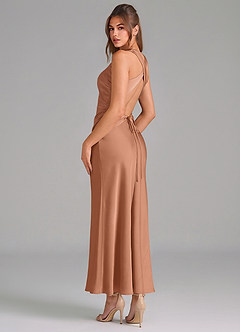 Azazie Evadne Bridesmaid Dresses Bronzer Sheath Pleated Stretch Satin Dress image2