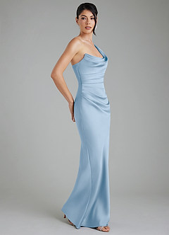 Azazie Sabrina At-home Try On Dresses Dusty Blue Mermaid Corset Stretch Satin Dress image8