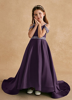 Azazie Jodi Flower Girl Dresses Plum A-Line Matte Satin Dress image5
