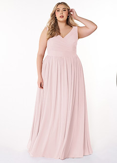 Azazie Keyla Bridesmaid Dresses Blushing Pink A-Line V-Neck Pleated Chiffon Dress image6
