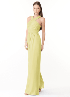 Azazie Berdie Bridesmaid Dresses Lemon Sorbet Halter Chiffon Jumpsuit image3