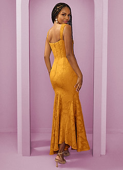 Barbie ♥ Azazie Bridesmaid Dresses Butterscotch Sheath Side Slit Floral Burnout Dress image2