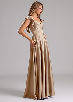 Azazie Leilani Brautjungfernkleider A-Linie Gestreift Stretch-Satin Kleid Taupe image6