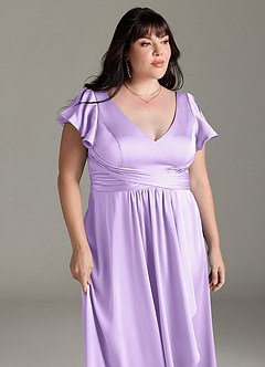 Azazie Omari Bridesmaid Dresses Lilac A-Line Stretch Satin Dress image12