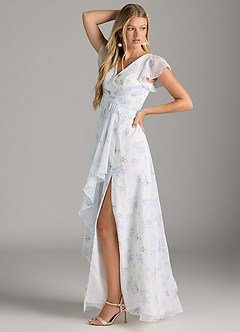 Azazie Omari Bridesmaid Dresses Blue Vintage Floral A-Line Chiffon Dress image5
