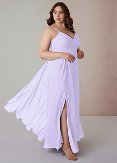 Azazie Emerald Bridesmaid Dresses Lilac A-Line Ruffled Chiffon Dress image9