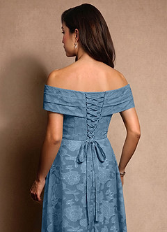 Azazie New Britain Mère de la mariée Robes Robe Trapèze en Blumen-Burnout Plissée Acier Bleuté image7