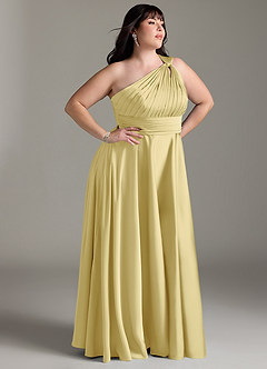 Azazie Charlize Brautjungfernkleider A-Linie One-Shoulder Stretch-Satin Kleid Zitronensorbet image12