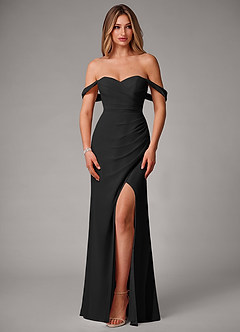Azazie Haisley Bridesmaid Dresses Black Sheath Off the Shoulder Chiffon Convertible Dress image4