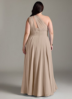 Azazie Charlize Bridesmaid Dresses Taupe A-Line One Shoulder Chiffon Dress image2
