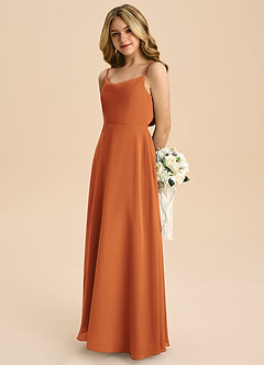 Azazie Shale Junior Cinnamon A-Line Bow Chiffon Dress image6