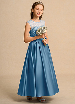 Azazie Candy Girl vestidos de niña de las flores Vestido de Azul Acero de Satin Mate de Princesa con Lazo image5