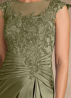Azazie Santa Barbara Final Sale Pistachio Sheath Pleated Stretch Satin Dress image9