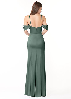 Azazie Amyra Bridesmaid Dresses Sea Moss Sheath Off the Shoulder Stretch Satin Convertible Dress image2