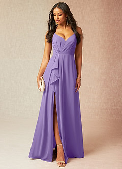 Azazie Kyedae Bridesmaid Dresses Tahiti A-Line V-Neck Pleated Chiffon Dress image1