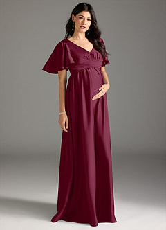 Azazie Verna Robes de demoiselle d'honneur de maternité Robe Trapèze Rayé Longueur ras du sol Satin extensible image6