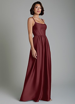 Azazie Mona Bridesmaid Dresses Cabernet A-Line Corset Stretch Satin Dress image5