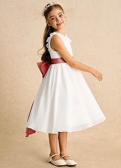 Azazie Dani vestidos de niña de las flores Vestido de Marfil Rosa Antiguo de Gasa de Corte en A con Lazo image4