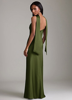 Azazie Cassiana Abiti da Damigella Abito Sirena in Raso Elasticizzato Plissettato Oliva image2