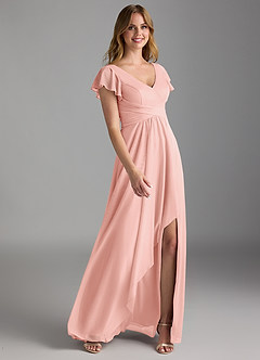 Azazie Omari Bridesmaid Dresses Rosette A-Line Mesh Dress image2