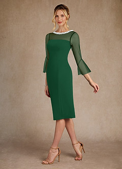 Azazie Bellevue Abiti per la Madre della Sposa Abito Tubino in Crepe Elasticizzato Perline Verde Scuro image5