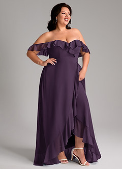 Azazie Lyra Bridesmaid Dresses Plum A-Line Chiffon Convertible Dress image14