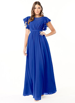 Azazie Daphne vestidos de dama de honor modestos Vestido de Corte En A Volantes Hasta el suelo Gasa image1