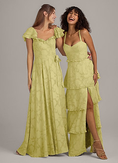 Azazie Aricella Brautjungfernkleider A-Linie Korsett Blumen-Burnout Kleid Zitronensorbet image2