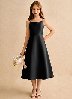 Azazie Jaella Girls Formal Blomsterpigekjoler A-Line Plisseret Mat satin Te-længde Kjole image5
