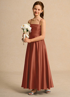 Azazie Pebbles Junior Formal Flower Girl Klänningar Klä A-Line i Matt satäng Plisserad image6
