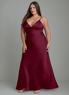Azazie Stefania Bridesmaid Dresses Mulberry A-Line Stretch Satin Dress image12