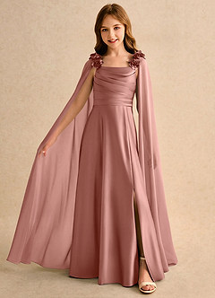 Azazie Rosita Girls Formal Blomsterpigekjoler A-Line Plisseret Stræk satin Gulv-længde Kjole image3