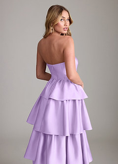 Azazie Faye Bridesmaid Dresses Lilac A-Line Ruched Stretch Satin Dress image6
